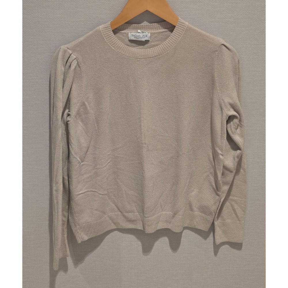 Rachel Zoe Womens Beige Puff Shoulder Long Sleeve Crew Neck Knit Sweater Size M